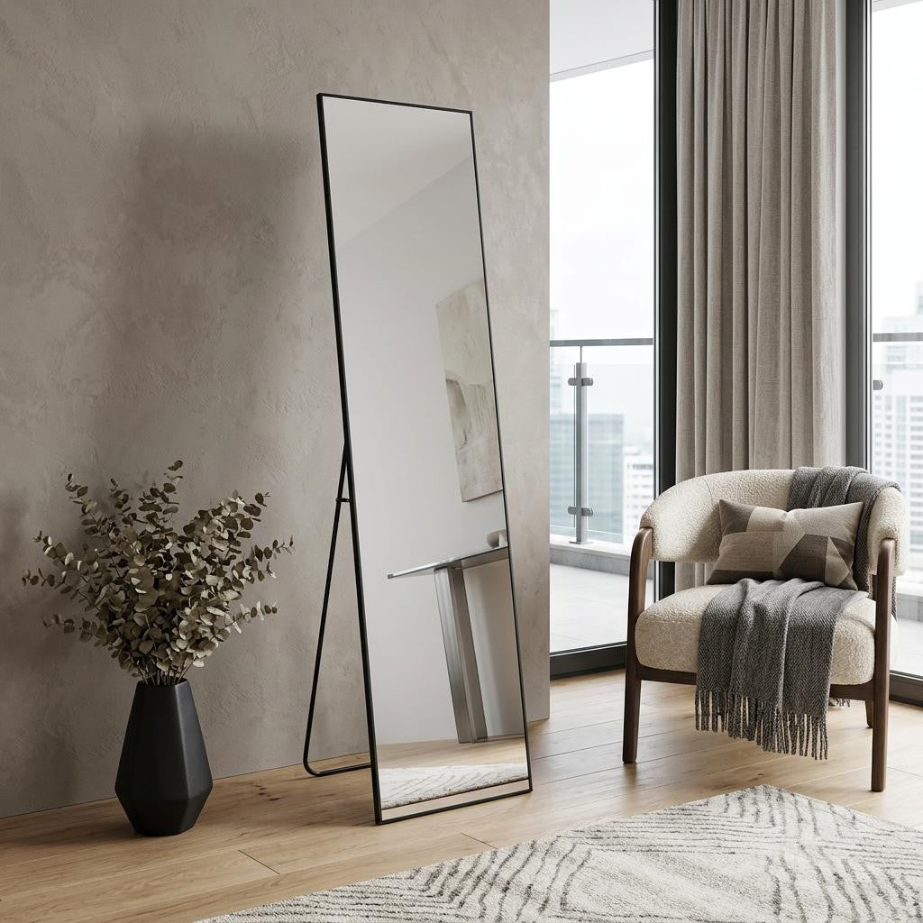 64 Black Aluminum Freestanding And Wall Mounted Framed Full Length Mirror