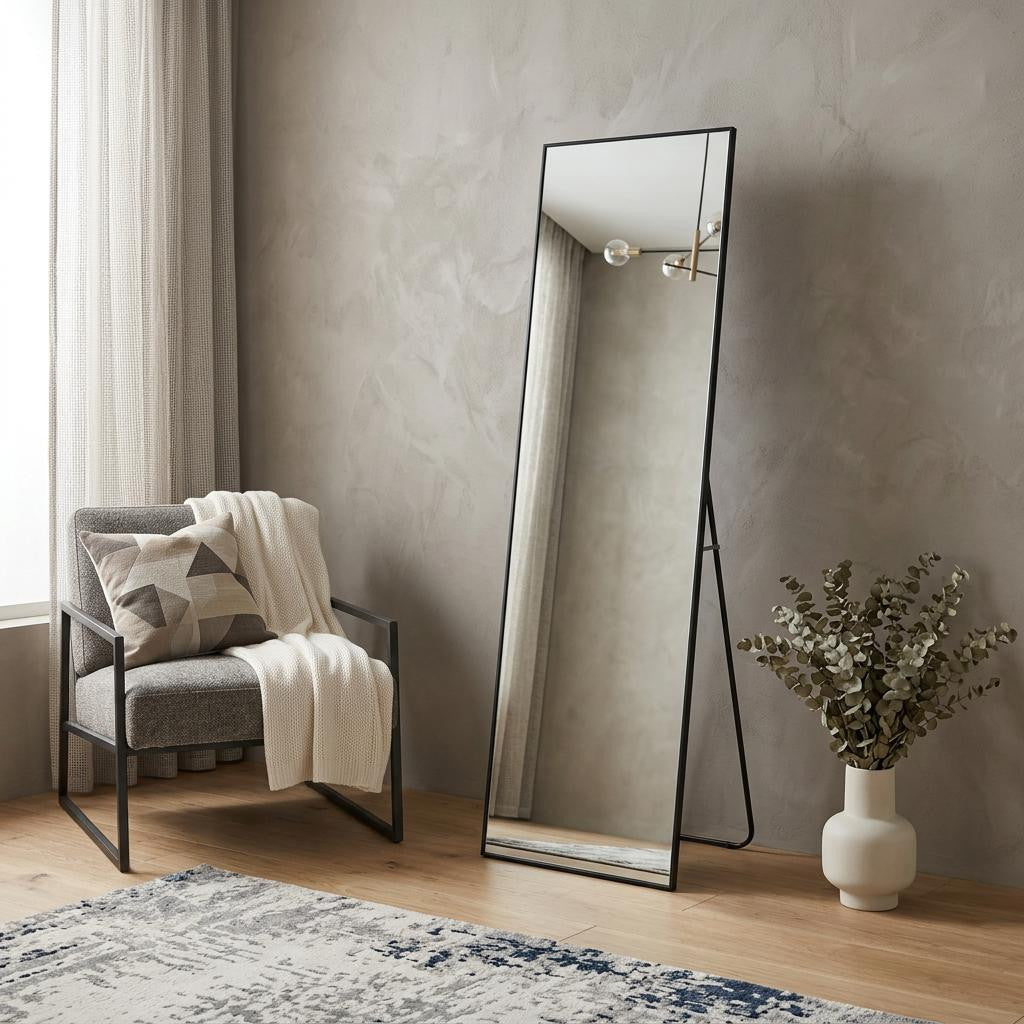 70 Black Aluminum Freestanding And Wall Mounted Framed Full Length Mirror
