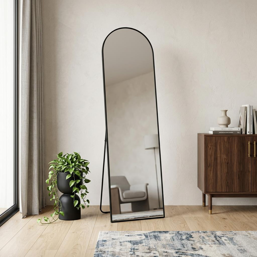 70 Black Aluminum Arch Freestanding And Wall Mounted Framed Full Length Mirror