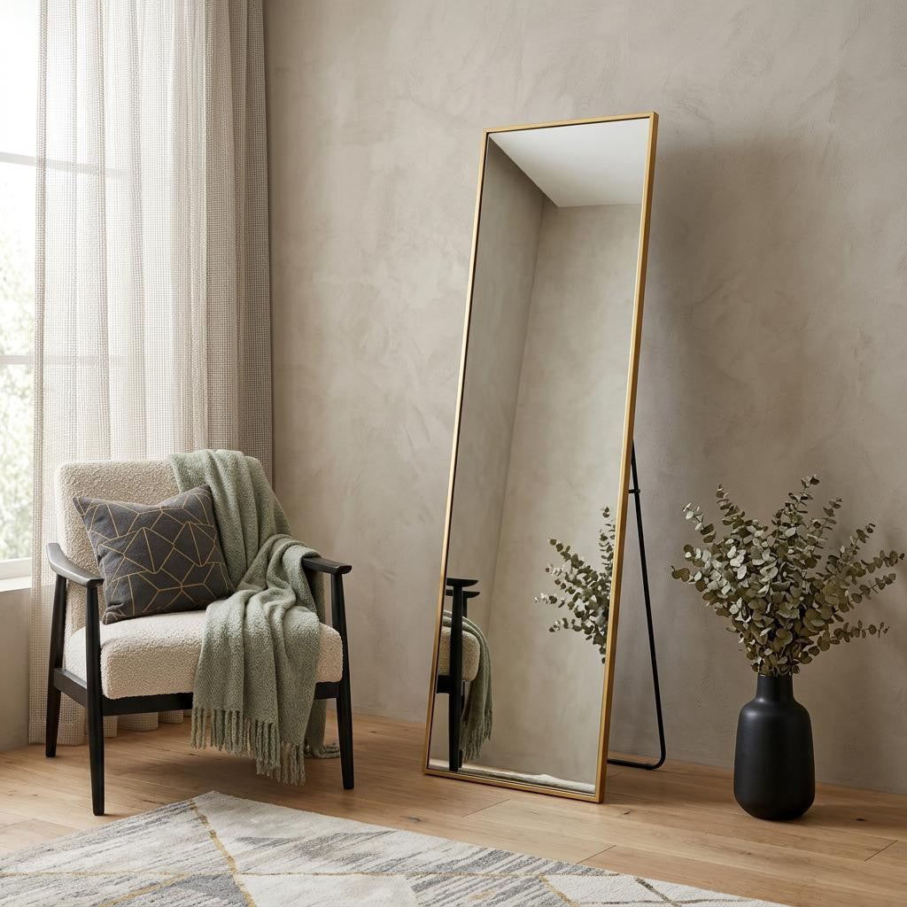 56 Gold Aluminum Freestanding And Wall Mounted Framed Full Length Mirror