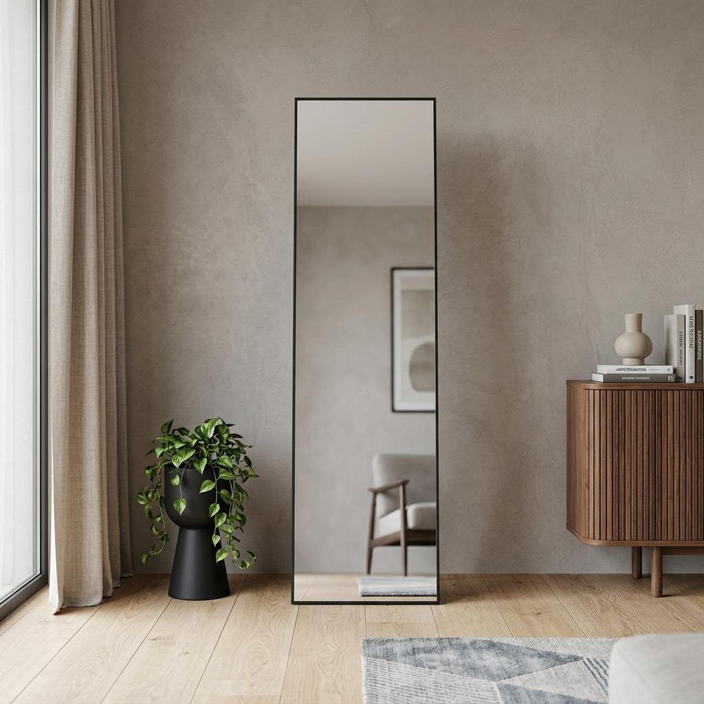 55 Black Aluminum Freestanding And Wall Mounted Framed Full Length Mirror