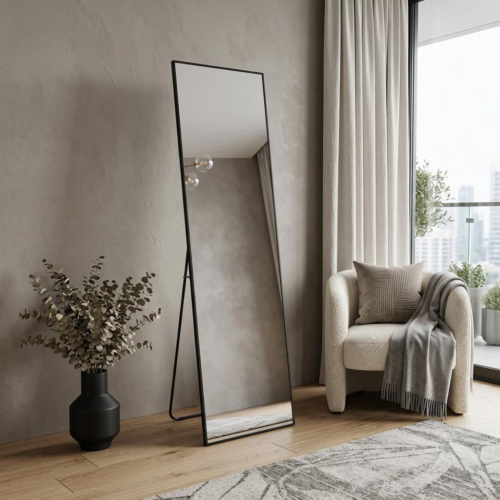 67 Black Aluminum Freestanding And Wall Mounted Framed Full Length Mirror