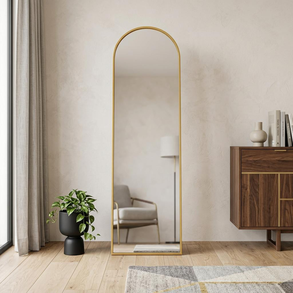 55 Gold Aluminum Arch Freestanding And Wall Mounted Framed Full Length Mirror