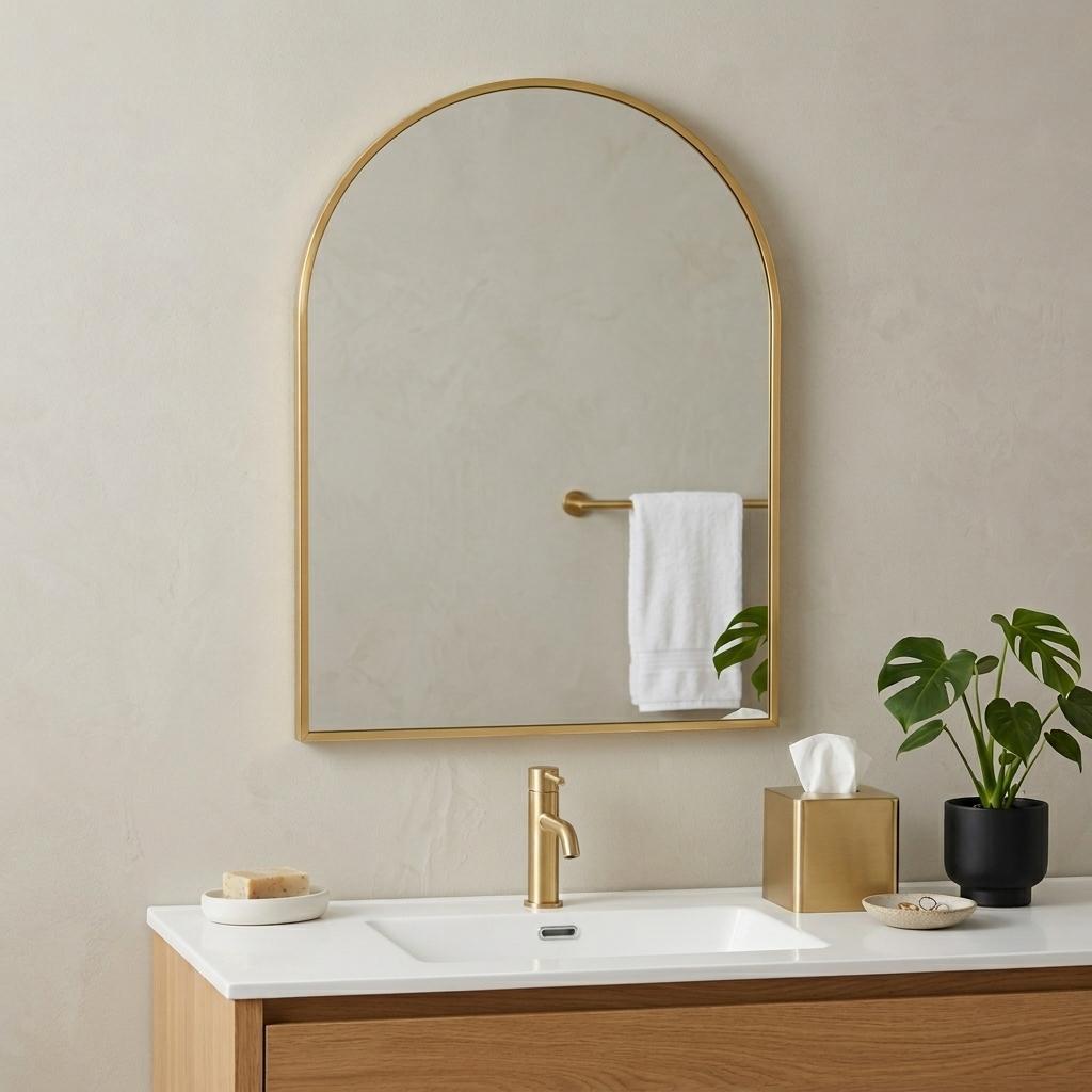 30 Gold Aluminum Arch Framed Anti Fog Accent Mirror