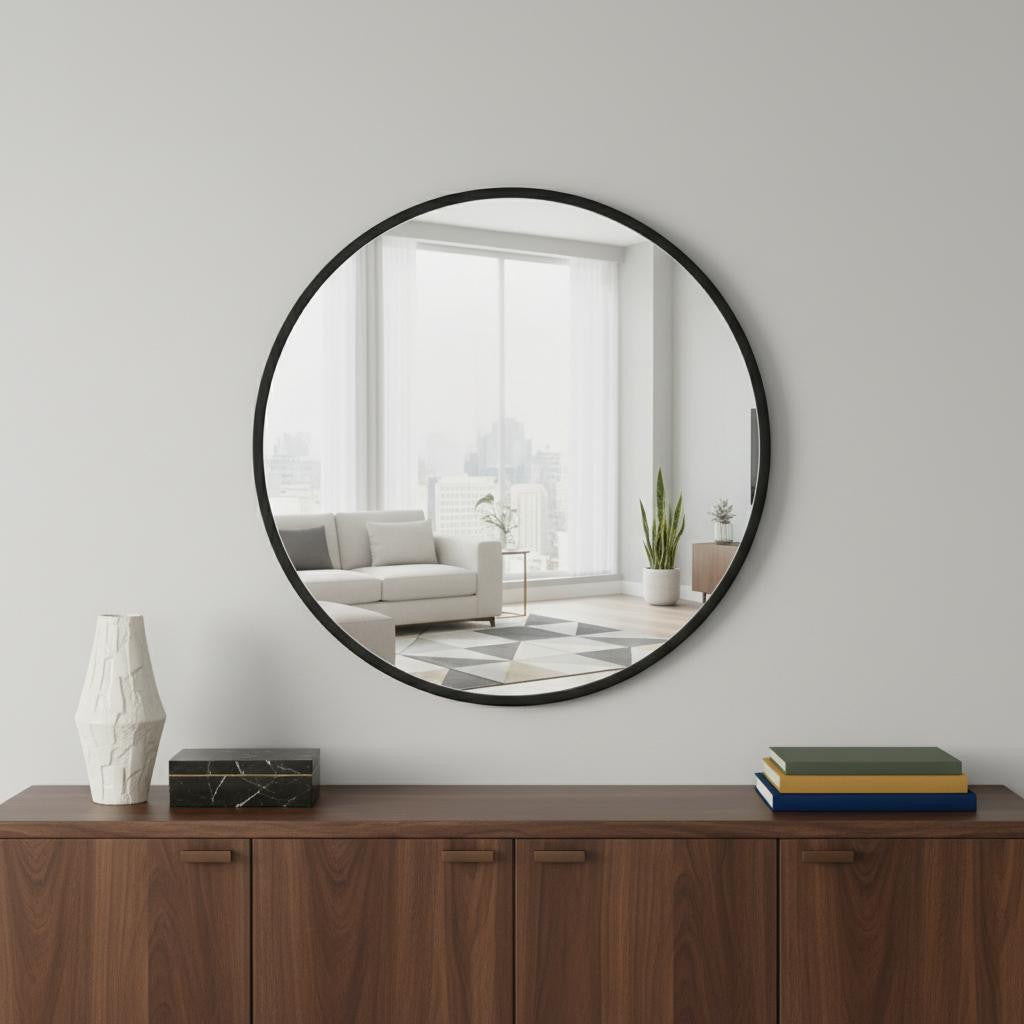 20 Black Aluminum Round Framed Accent Mirror