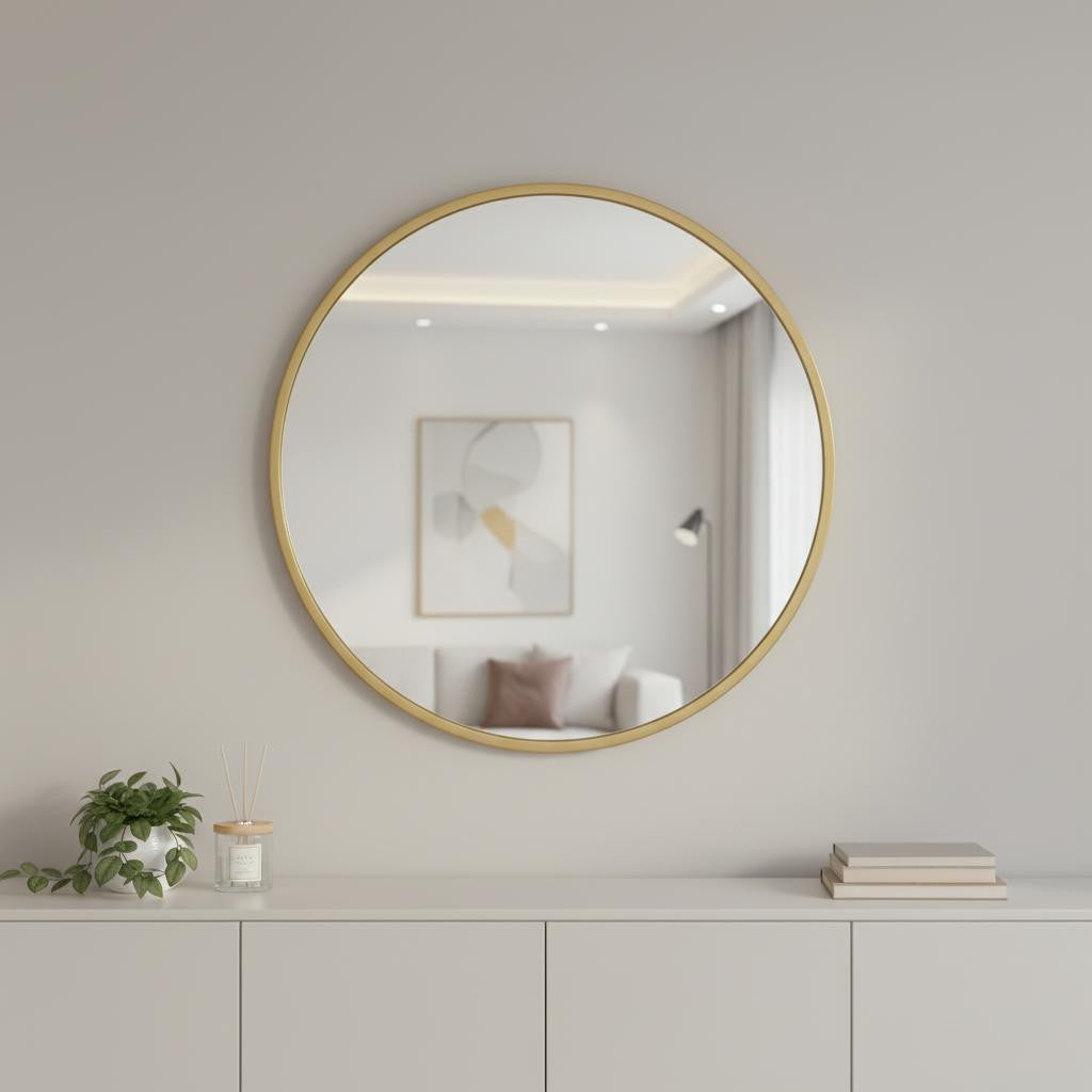 30 Gold Aluminum Round Framed Accent Mirror