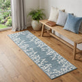 7 Blue And Ivory Seashell and Coral Runner Rug