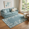 5 X 7 Blue And Ivory Seashell and Coral Area Rug