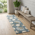 7 Blue And Beige Seashell and Coral Runner Rug