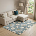 8 X 10 Blue And Beige Seashell and Coral Area Rug