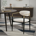 Beige and Black Faux Linen Dining Arm Chair