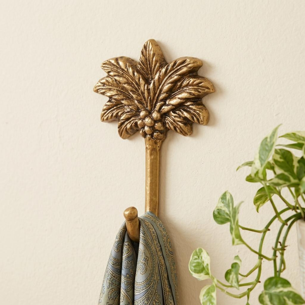 4 Antiqued Gold Cast Iron Palm Tree Wall Hook
