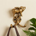 Two Hook 2 Antiqued Gold Cast Iron Pig Wall Hooks