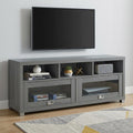 57 Inch Gray Wood Enclosed and Open Storage TV Stand