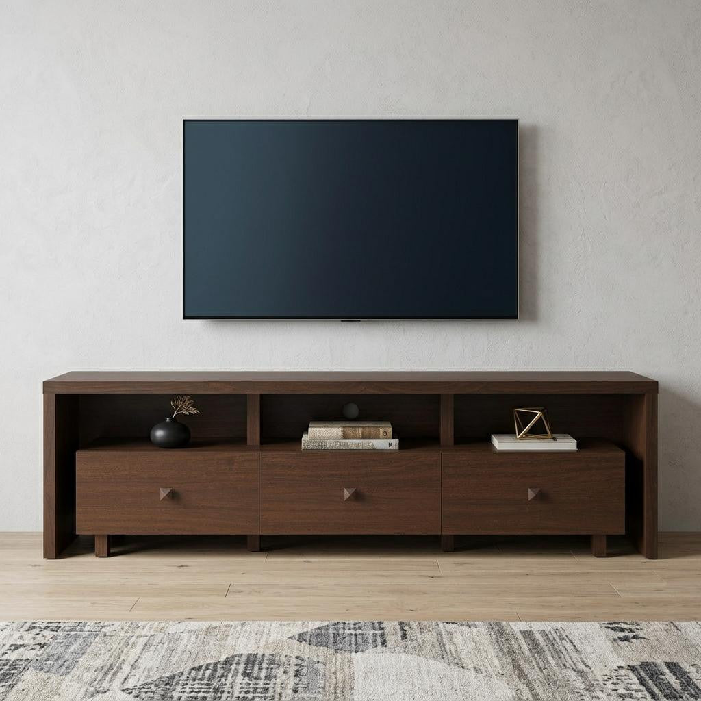 71 Inch Brown Wood Enclosed and Open Storage TV Stand