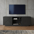 63 Inch Black Carved Texture Wood Enclosed and Open Storage TV Stand