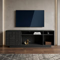 63 Inch Black Carved Geometric Wood Enclosed and Open Storage TV Stand