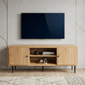 55 Inch Natural Wood Enclosed and Open Storage TV Stand