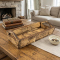 20 Antiqued White And Brown Reclaimed Wood Handmade Serving Tray With Handles