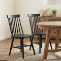 Set of Two Black Solid Wood Windsor Back Dining Side Chairs