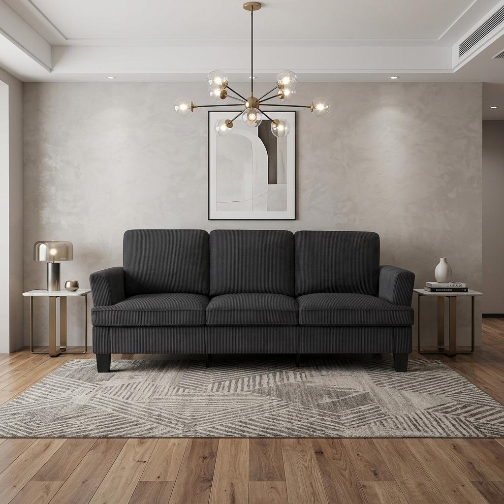 84 Dark Gray Corduroy Sofa