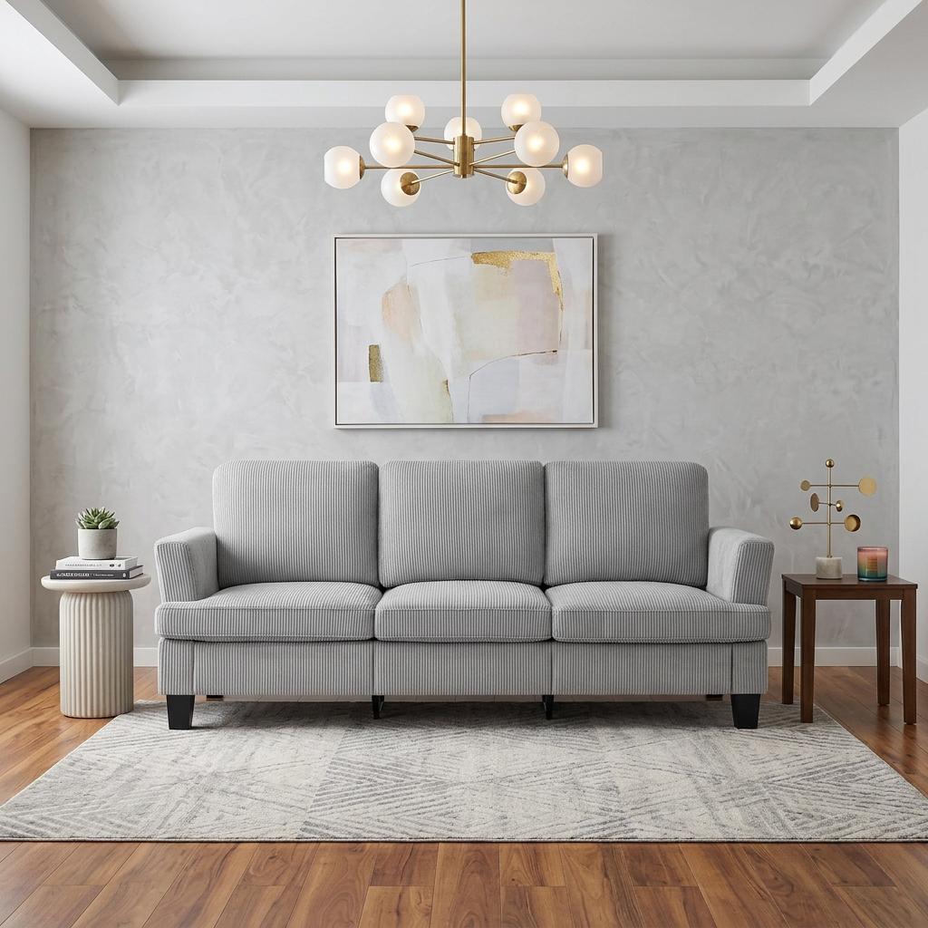 84 Gray Corduroy Sofa