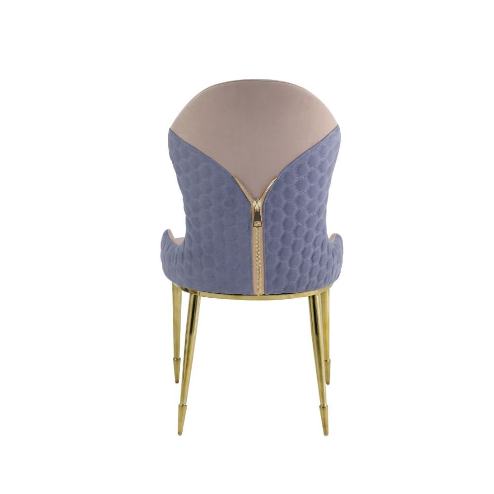 Acme Caolan Side Chair Set of 2 in Tan and Lavender Fabric and Gold