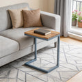26 Inch Natural and Blue Wood and Iron End Table