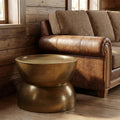 15 Inch Antiqued Gold Distressed Iron Round Hourglass End Table