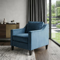 31 Inch Blue And Black Velvet And Wood Club Chair