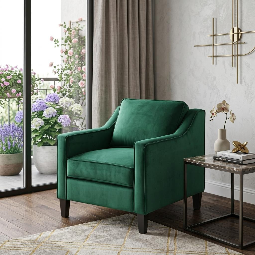 31 Inch Green And Black Velvet And Wood Club Chair