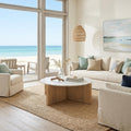 48 White and Brown Marble and Solid Wood Round Coffee Table