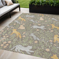 5 X 8 Taupe And Green Forest Animals And Botanical Leaves Washable Area Rug