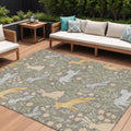 8 X 10 Taupe And Green Forest Animals And Botanical Leaves Washable Area Rug