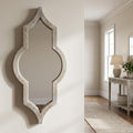 34 Inch Light Brown Solid Wood Quatrefoil Geometric Framed Accent Mirror