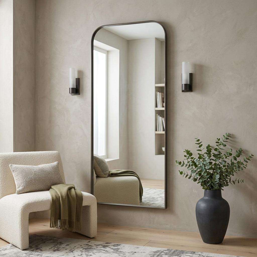 76 Inch Black Metal Arch Framed Full Length Hanging Mirror