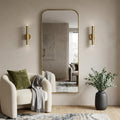 76 Inch Brass Metal Arch Framed Full Length Hanging Mirror