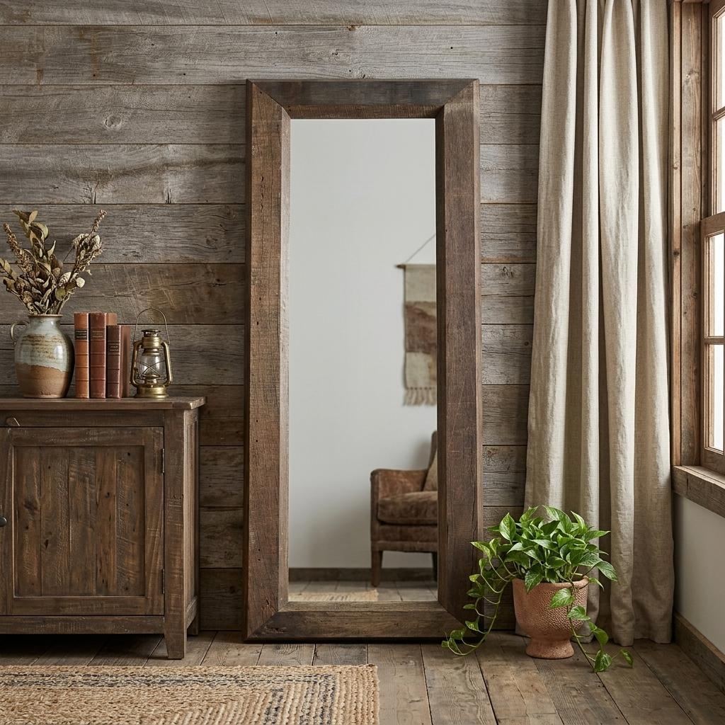 86 Inch Brown Solid Wood Wall Mounted And Leaning Framed Full Length Mirror