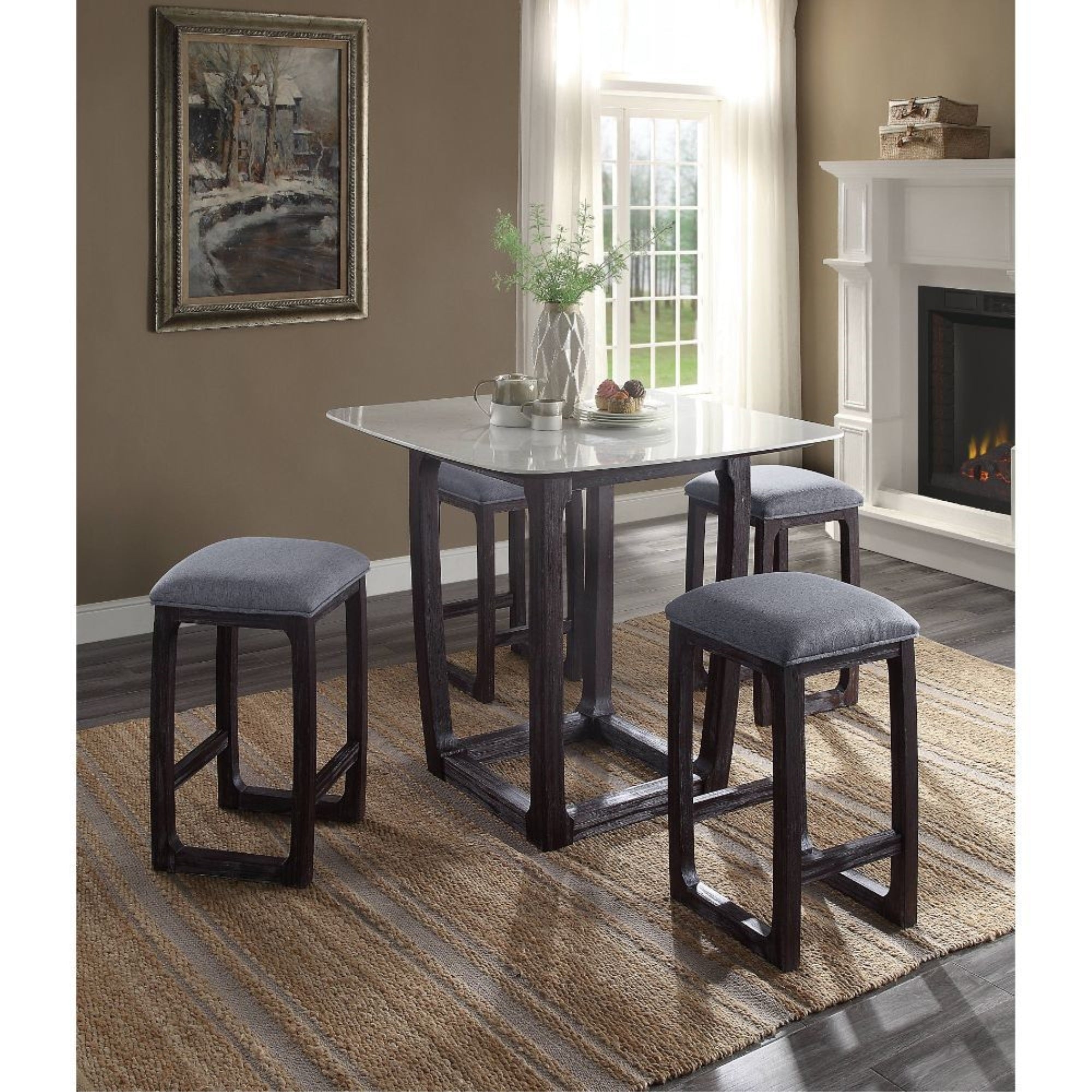 Counter Height Stool (1Pc), Fabric & Weathered Espresso
