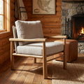 30 Inch Gray And Light Brown Fabric And Solid Wood Lounge Chair