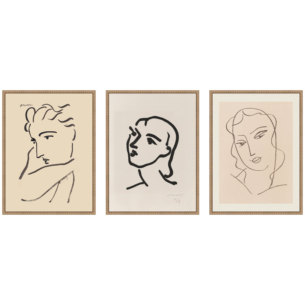 Profil de Femme Henri Matisse 3 Piece Framed Canvas Wall Art Set by Nostalgia Prints