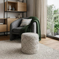 16 Inch Beige and Gray Wool Chevron Round Pouf Ottoman