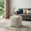 16 Inch Cream and Gray Upholstery and Wool Geometric Pouf Ottoman