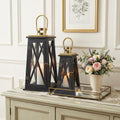 Set of Two Black Distressed Glass Tabletop Lantern Candle Holders