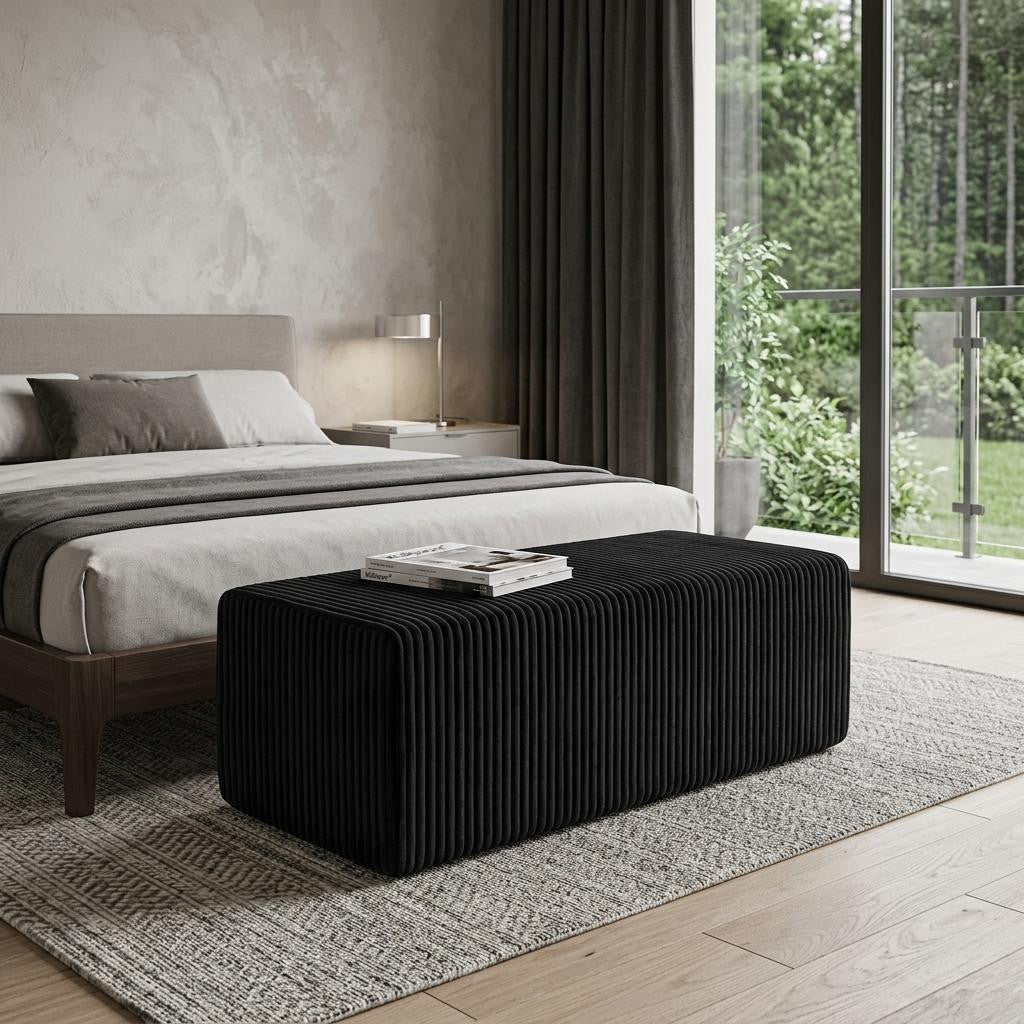 51 Black Corduroy Ottoman