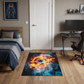 3 X 4 Black Orange And Blue Flaming Soccer Washable Area Rug With UV Protection