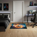 3 X 5 Black Orange And Blue Flaming Soccer Washable Area Rug With UV Protection