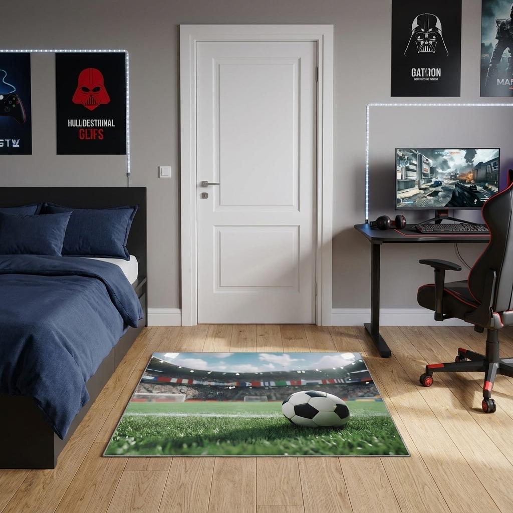 3 X 4 Green White And Black Soccer Washable Area Rug