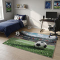 4 X 6 Green White And Black Soccer Washable Area Rug