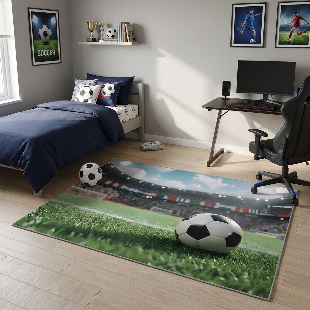 4 X 6 Green White And Black Soccer Washable Area Rug